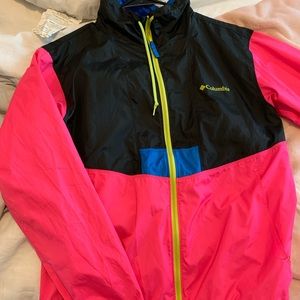 Cute neon and black Columbia windbreaker